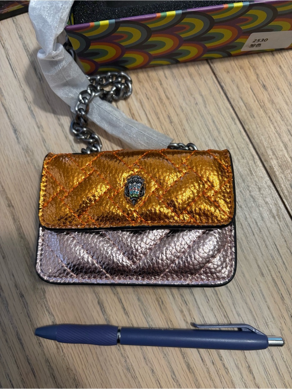 Kurt Geiger Metallic Copper, Silver & Teal Mini Chain Bag - Picture 9 of 11